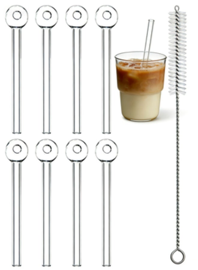 عام قش زجاجي مقاوم للكسر - قش زجاجي متين قابل لإعادة الاستخدام 8 عبوات مع فرشاة تنظيف واحدة للمشروبات والأعشاب والعصائر والعلاج بالروائح （لونها شفاف） - Image 1